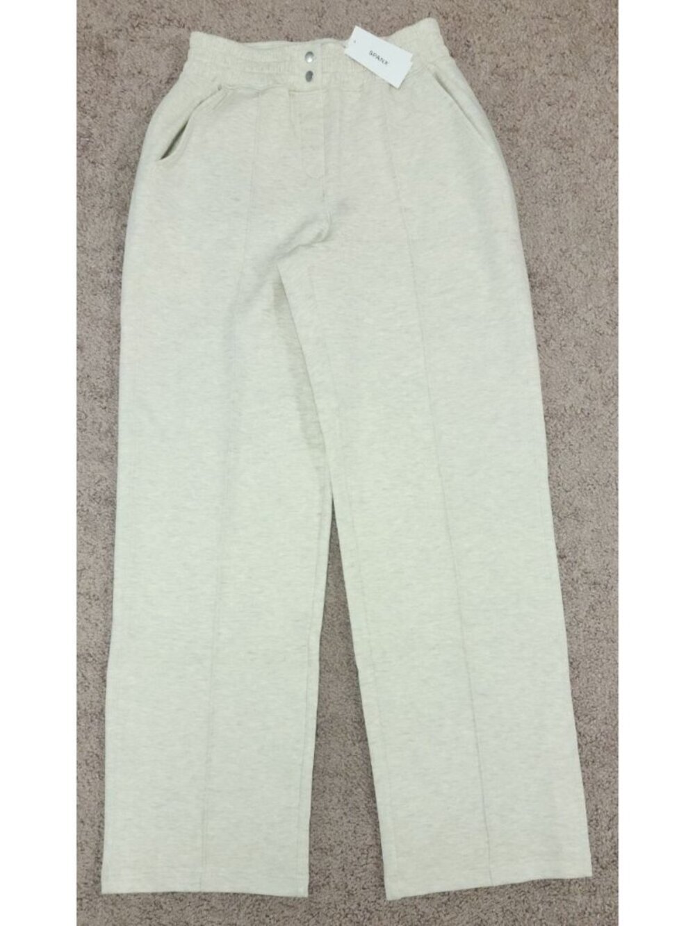 NWT SPANX AE Brushed Straight Leg Pants Heather Cream Small - Picture 2 of 7